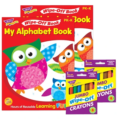12 Packs: 2 ct. (24 total) Trend Enterprises® My Alphabet Book & Crayons Reusable Wipe-Off® Activity Set
