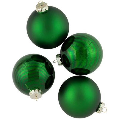 4ct. 4" Green 2-Finish Glass Ball Ornaments