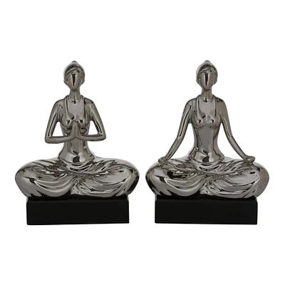 9" Silver Porcelain Yoga Sculpture Set