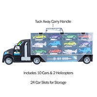 Toy Time Semi-Truck Car Carrier Set with Helipad