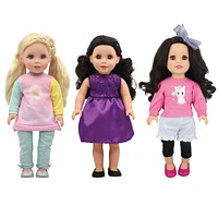New Adventures Polka Dot Style Girls 18" Doll Outfits, 3 Pack