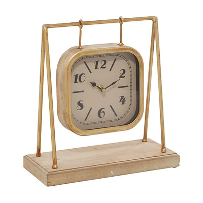 11" Gold Wood Farmhouse Swing Clock