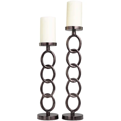 Dark Gray Metal Chain Link Geometric Candle Holder Set