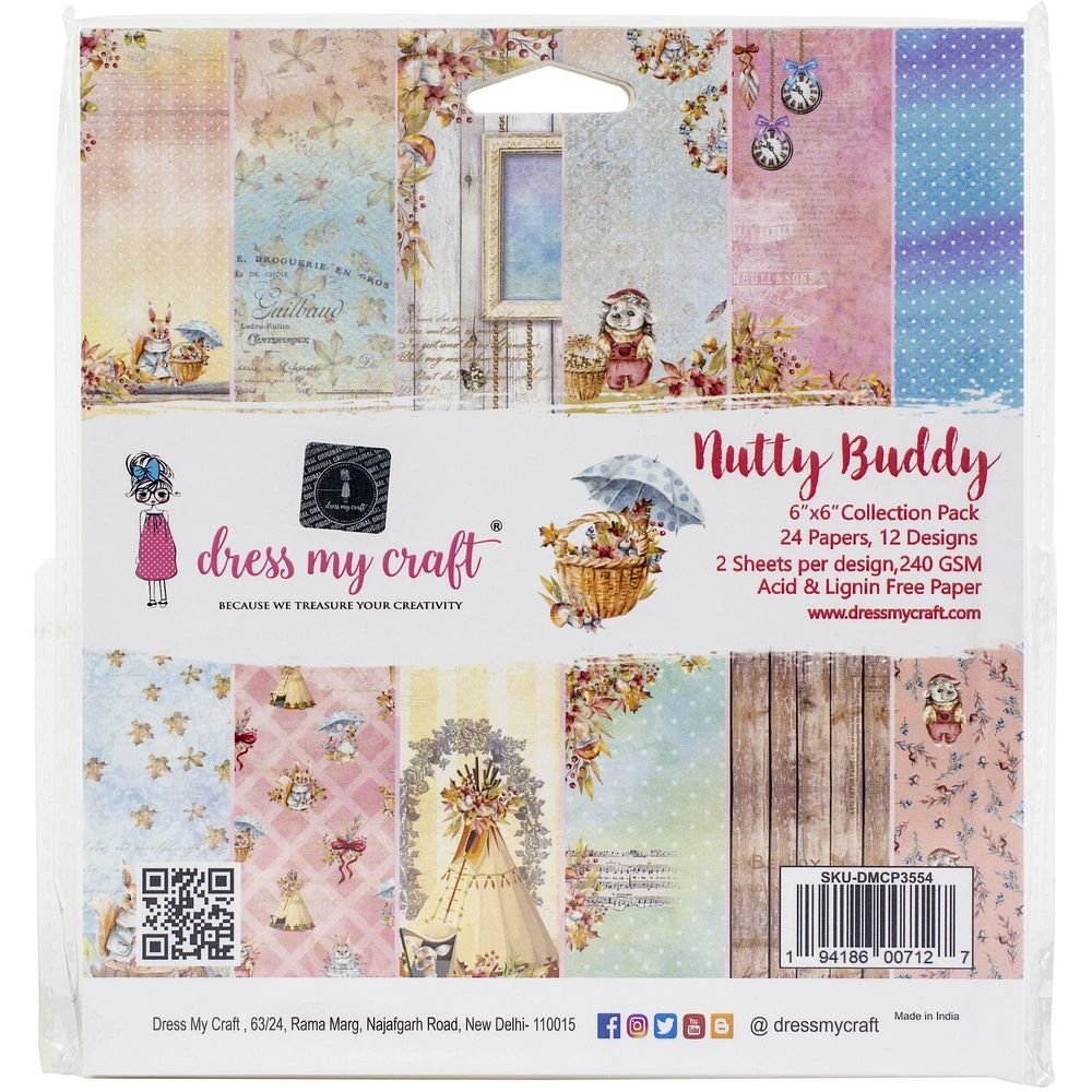 Dress My Craft Single-Sided Paper Pad 6"X6" 24/Pkg-Nutty Buddy