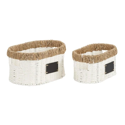 Household Essentials White Woven Oval Baskets, 2ct.