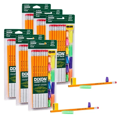 Dixon® Variety Pack with #2 Pencils, Erasers, Pencil Grips and Sharpener Set, 6 Packs of 25