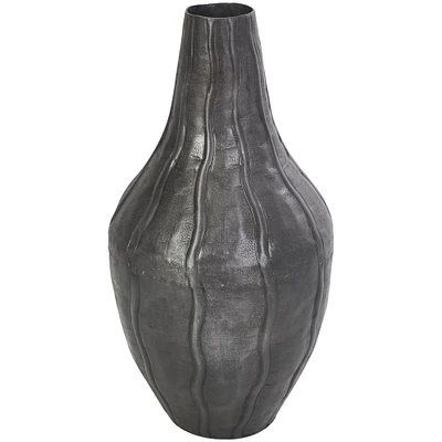 13" Black Metal Snakeskin Inspired Vase with Dimensional Wavy Accents