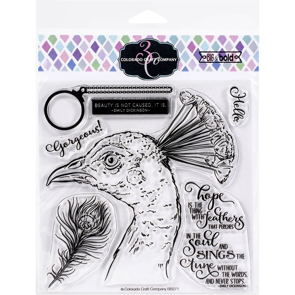 Colorado Craft Company Big & Bold Hope Sings Peacock Clear Stamps