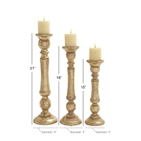 Gold Mango Wood Traditional Candle Holder Set