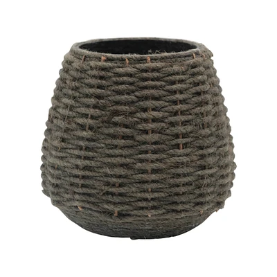 5.5" Gray Hand-Woven Jute & Glass Votive Candle Holder