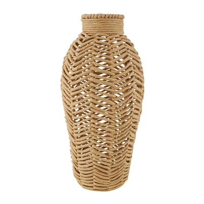 18" Brown Jute Chevron Woven Vase