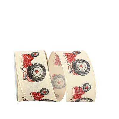 JAM Paper 2.5" x 10yd. Red Tractor Linen 2 Wired Ribbon