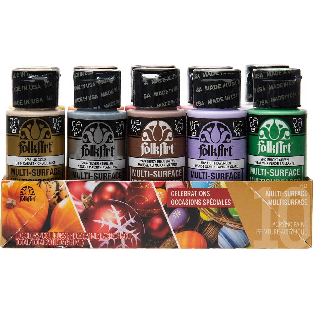 6 Packs: 10 ct. (60 total) FolkArt® Celebrations Multi-Surface Acrylic Paint Set