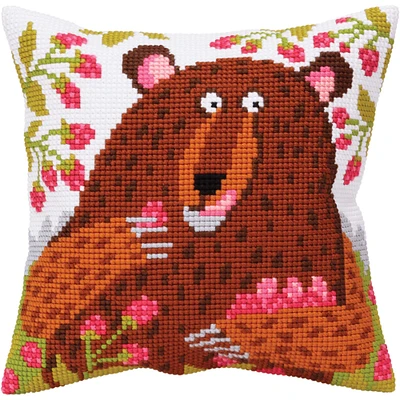 RTO Collection D'Art® Bear In Raspberry Stamped Needlepoint Cushion Kit
