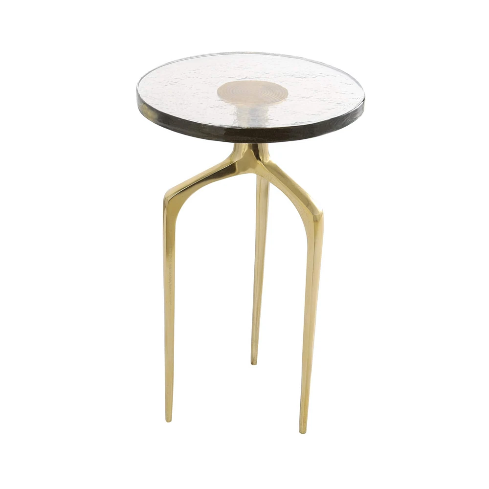 22" Gold Aluminum Accent Table with Textured Glass Top