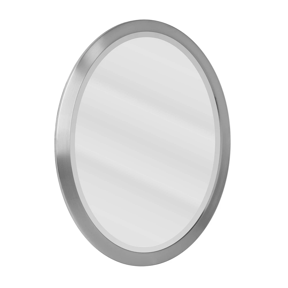 Head West Brushed Nickel Stainless Steel Oval Framed Beveled Accent Vanity Mirror