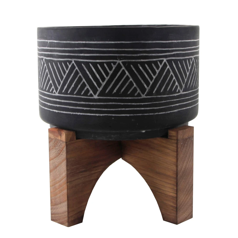  Flora Bunda 7" Mountain Cement Planter With Wood Stand