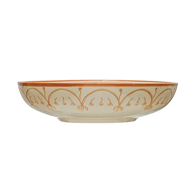 Hello Honey® 16" Cream & Orange Hand Painted Stoneware Serving Bowl