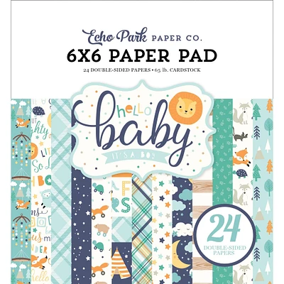 Echo Park Double-Sided Paper Pad 6"X6" 24/Pkg-Hello Baby Boy, 12 Designs/2 Each