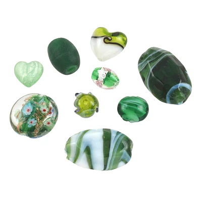 12 Pack: Green Mixed Lampwork Glass Craft Beads by Bead Landing™
