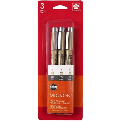 Pigma® Micron® Fine & Bold Line Cool Gray Pens, 3ct.