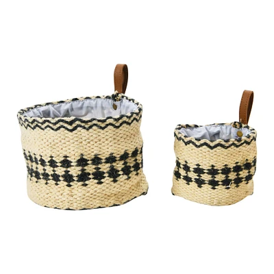 Black & Cream Woven Jute Basket with Liner Set