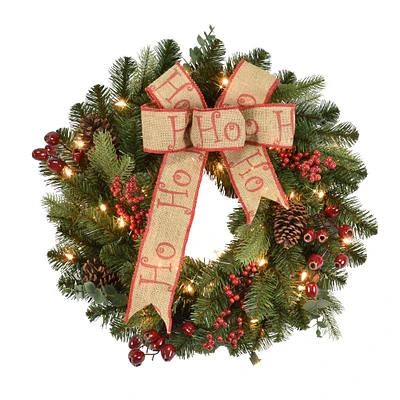 6 Pack: 24" Pre-Lit Red Berry & Pine Wreath with Bow