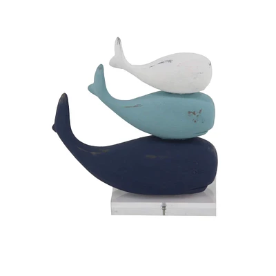 8" Blue & White Coastal Whales Sculpture