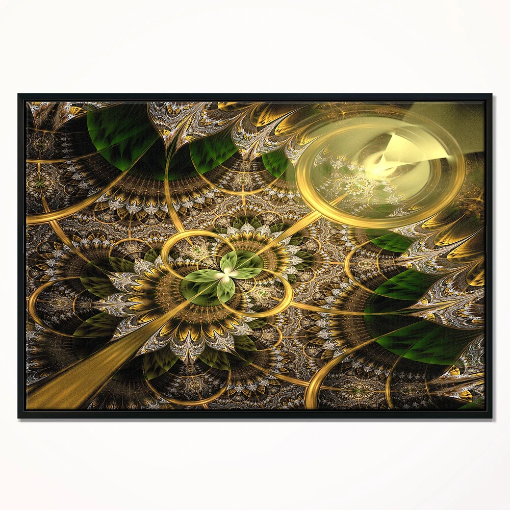 Designart - Dark Green and Gold Fractal Flower