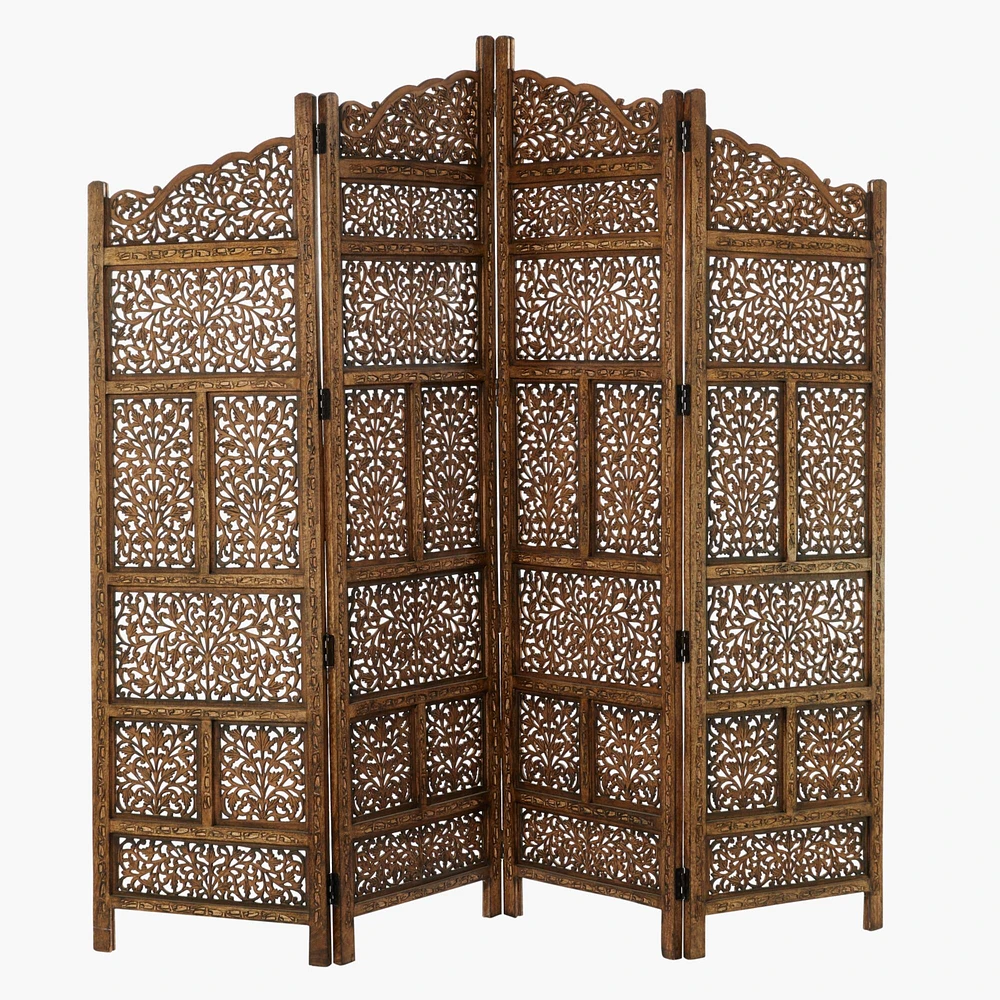 Brown Mango Wood Traditional Room Divider Screen