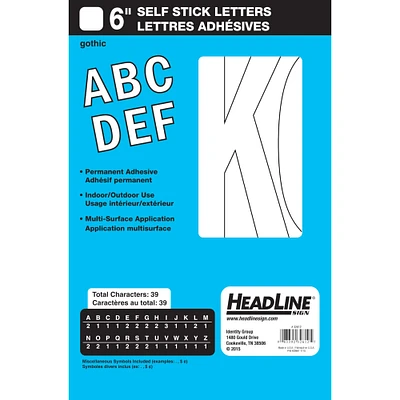 Headline Sign® White Gothic Capital Letters Vinyl Stickers, 6''