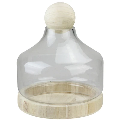 Transparent Glass Hurricane with Wooden Lid and Base