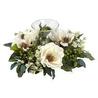 6.5" White Magnolia Silk Flower Candelabrum