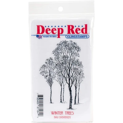 Deep Red Winter Trees Rubber Cling Stamp