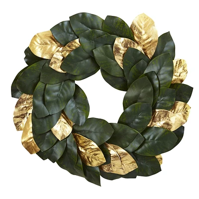 22" Green & Golden Leaf Magnolia Wreath