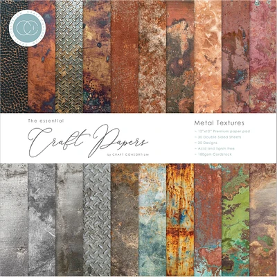 Craft Consortium Metal Textures Double-Sided Paper Pad, 12" x 12"