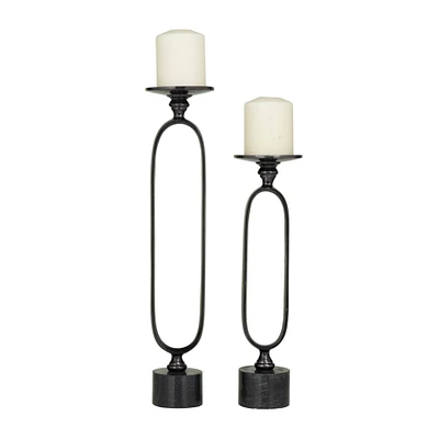 Black Aluminum Modern Candle Holder Set, 15'' & 19''