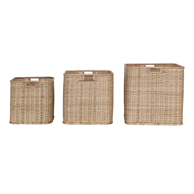 Natural Handmade Palm & Rattan Basket Storage Set with Handles