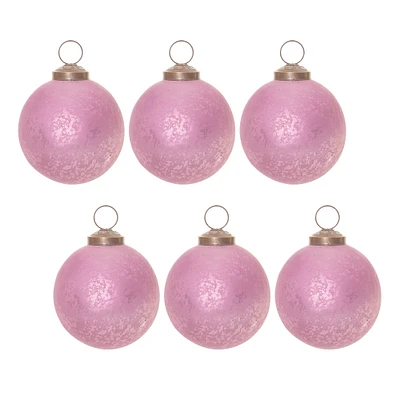 3" Pink Soda Lime Glass Ball Ornaments, 6ct.