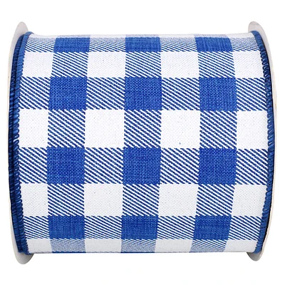 Reliant Linen Wired Royal Blue Checkered Ribbon