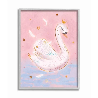 Stupell Industries Princess Swan Lake Girl's Nursery Animal Illustration Framed Wall Art 