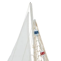 White Wood Coastal Sail Boat Sculpture Set