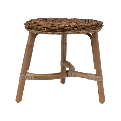 12.5" Wood Stool with Rattan Legs