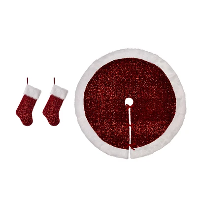 Glitzhome® Red Sequin Christmas Stocking & Tree Skirt Set
