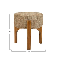 20" Natural Bohemian Jute Stool with Wood Legs