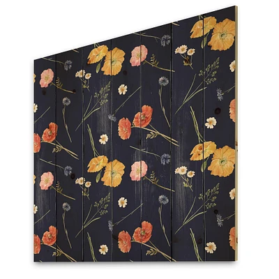 Designart - Orange and Yellow Wild Flowers On Dark Blue