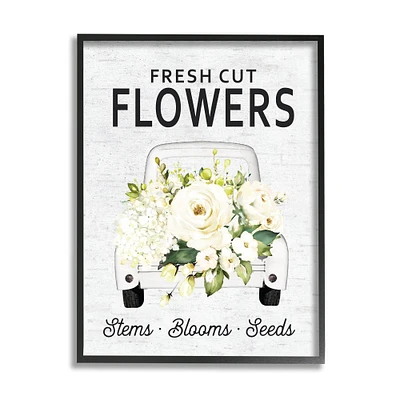 Stupell Industries Fresh Cut Flowers Sign Quaint Country Truck in Frame Wall Art