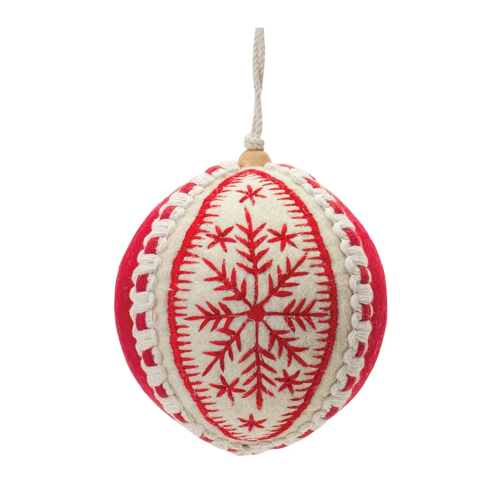 4ct. 4" Embroidered Wool Ball Ornaments