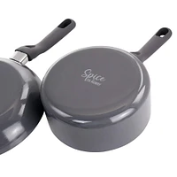 Spice by Tia Mowry Savory Saffron Gray 7 Piece Ceramic Nonstick Aluminum Cookware Set with Nylon Utensils