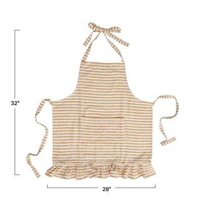 Yellow Striped Woven Cotton Apron with Ruffle